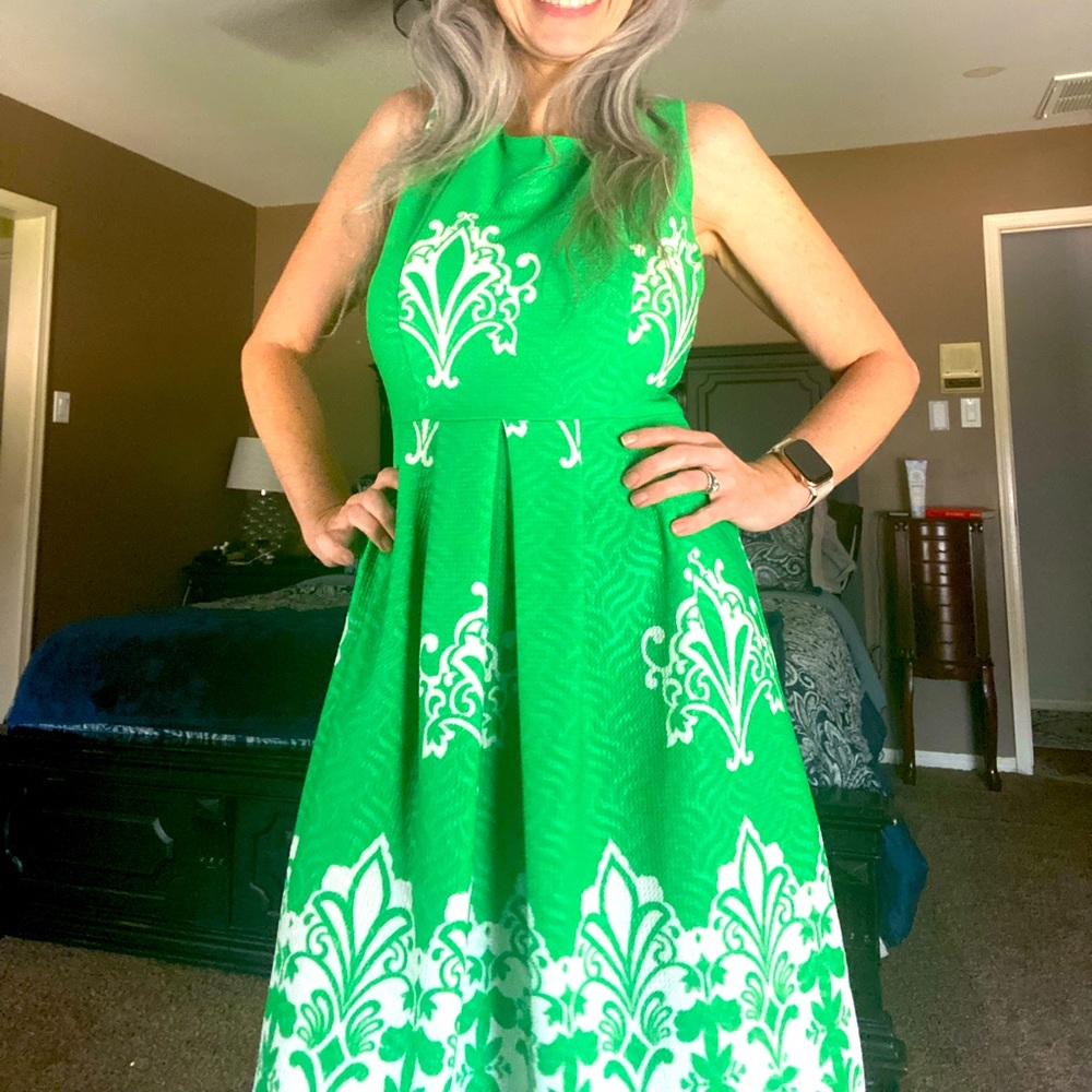 XS New York and company green and white dress